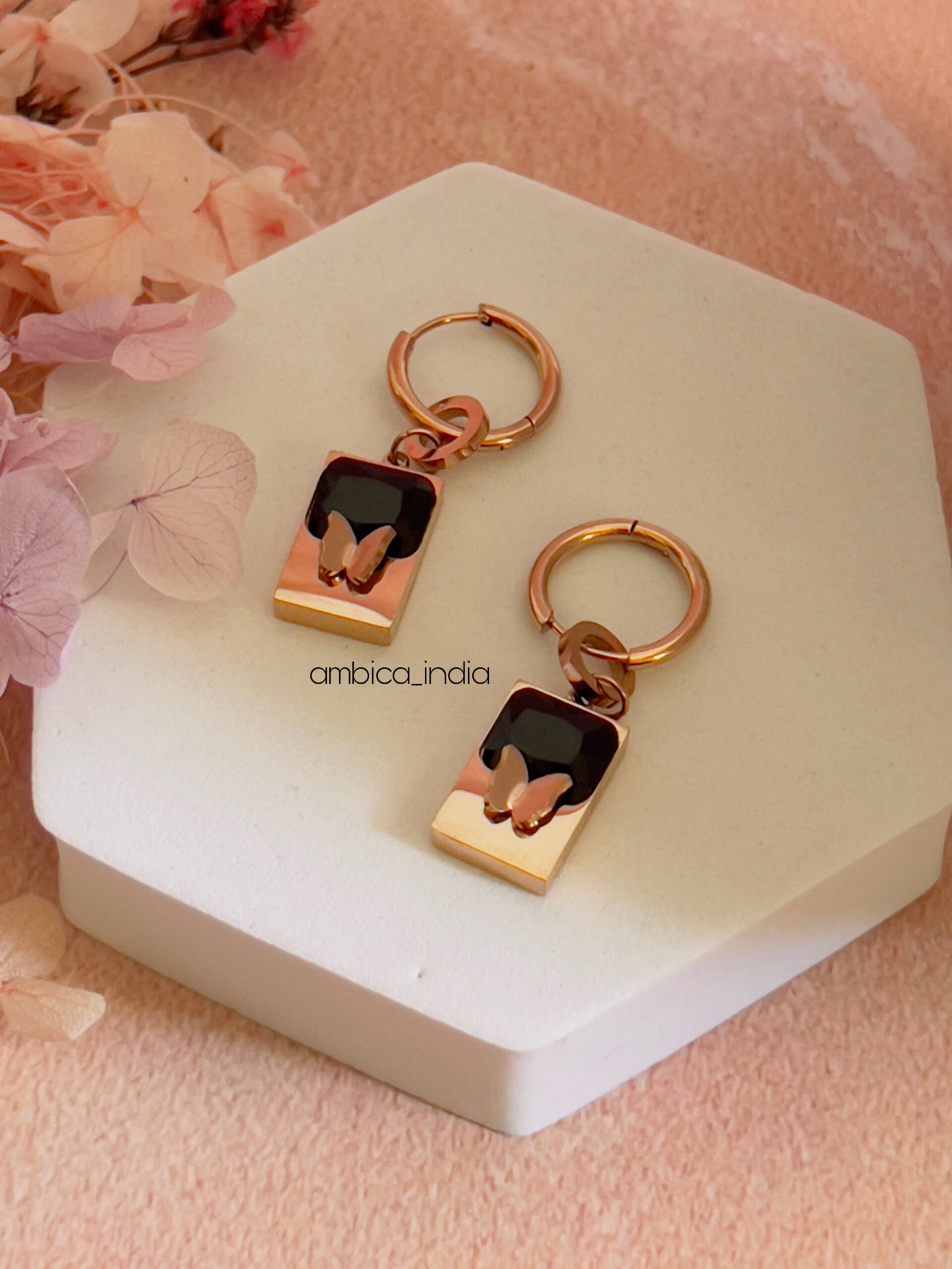 Butterfly with black crystal drop earrings