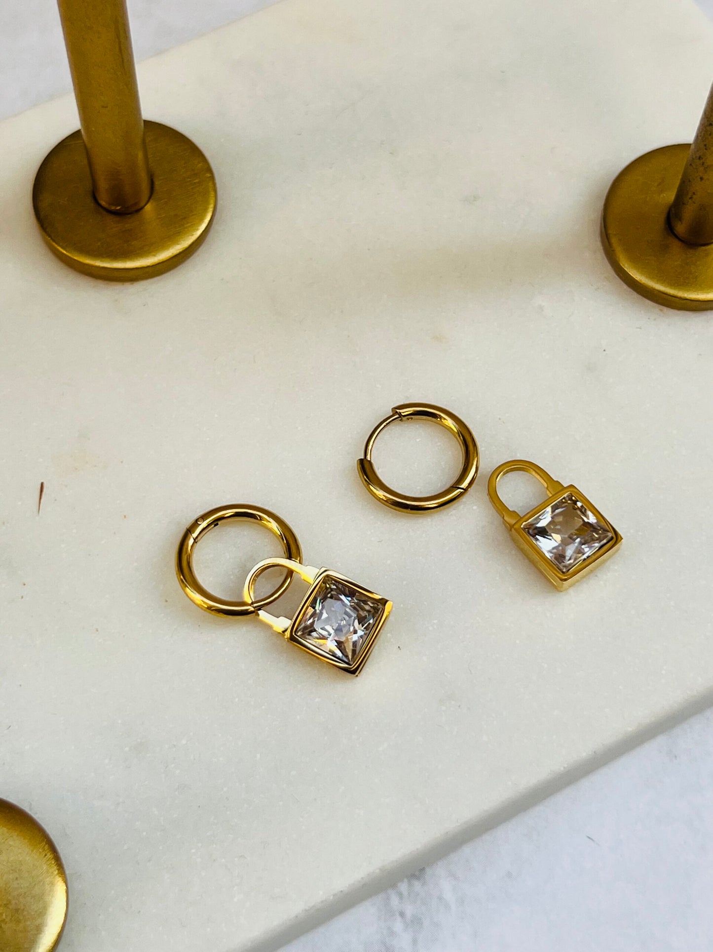 White square crystal drop earrings