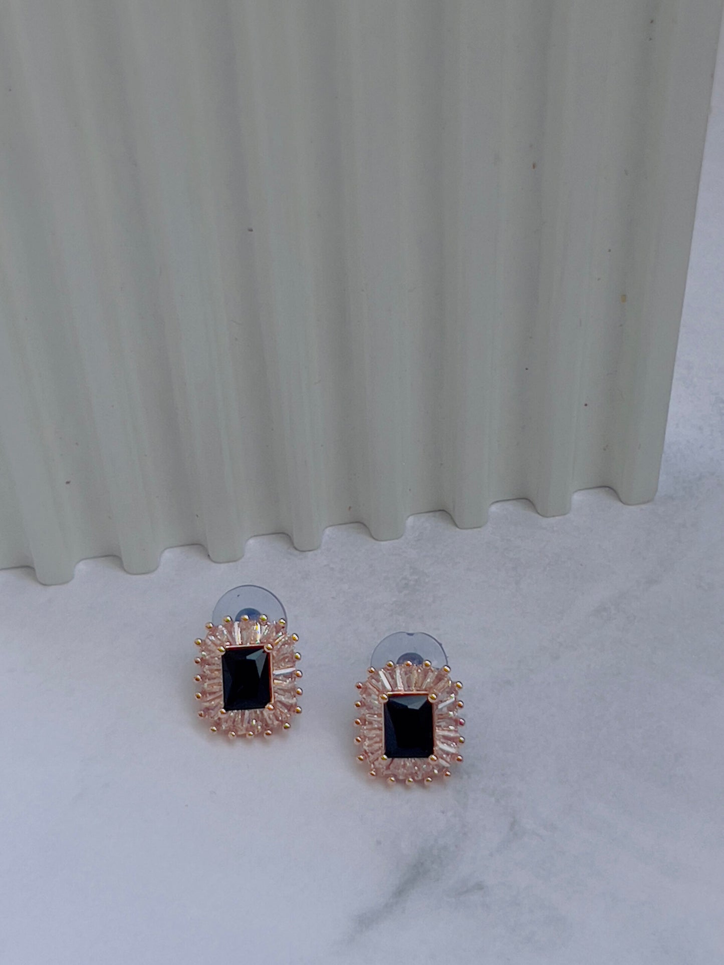 Black square crystal earrings
