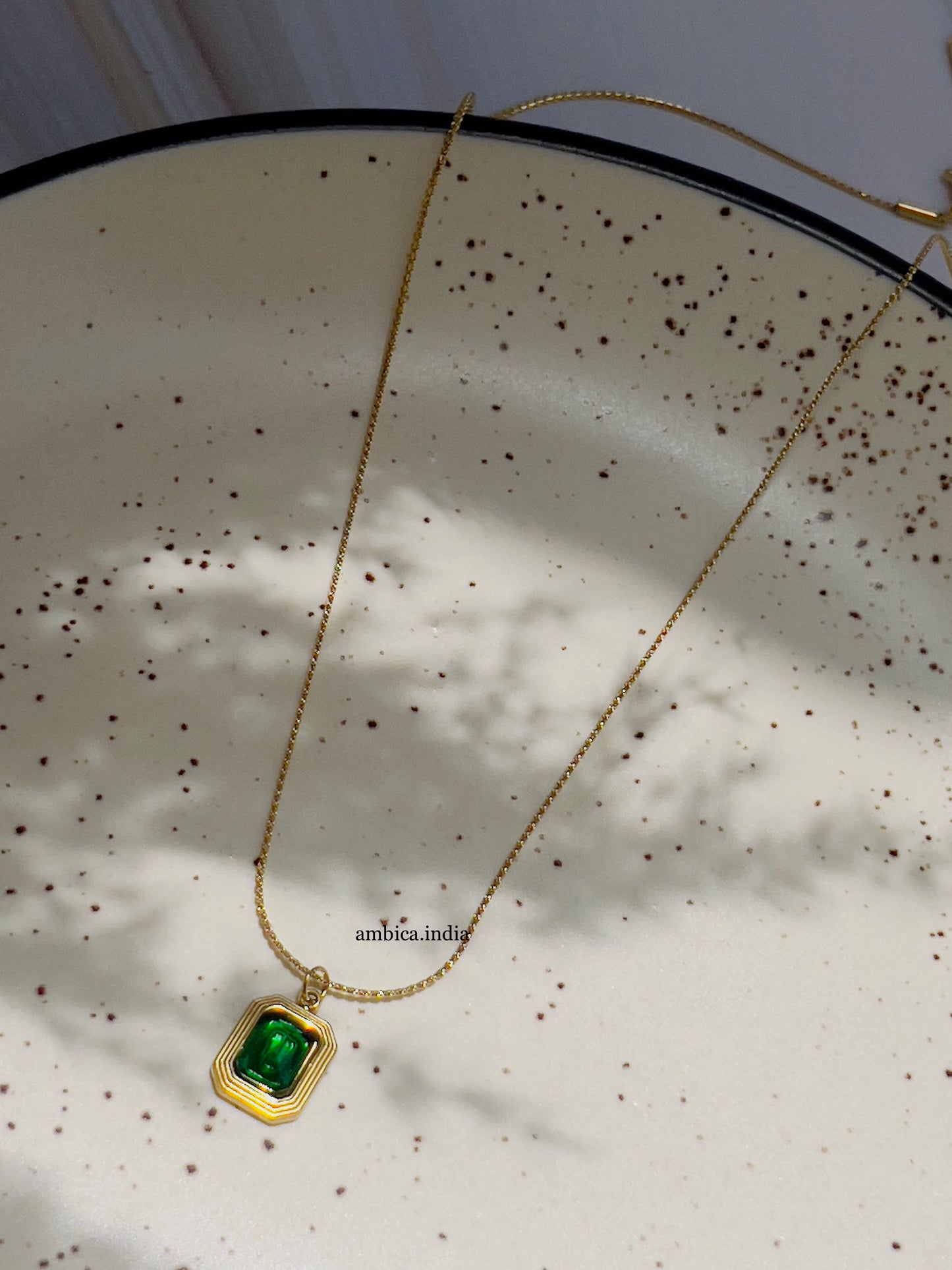 Square green Crystal necklace gold