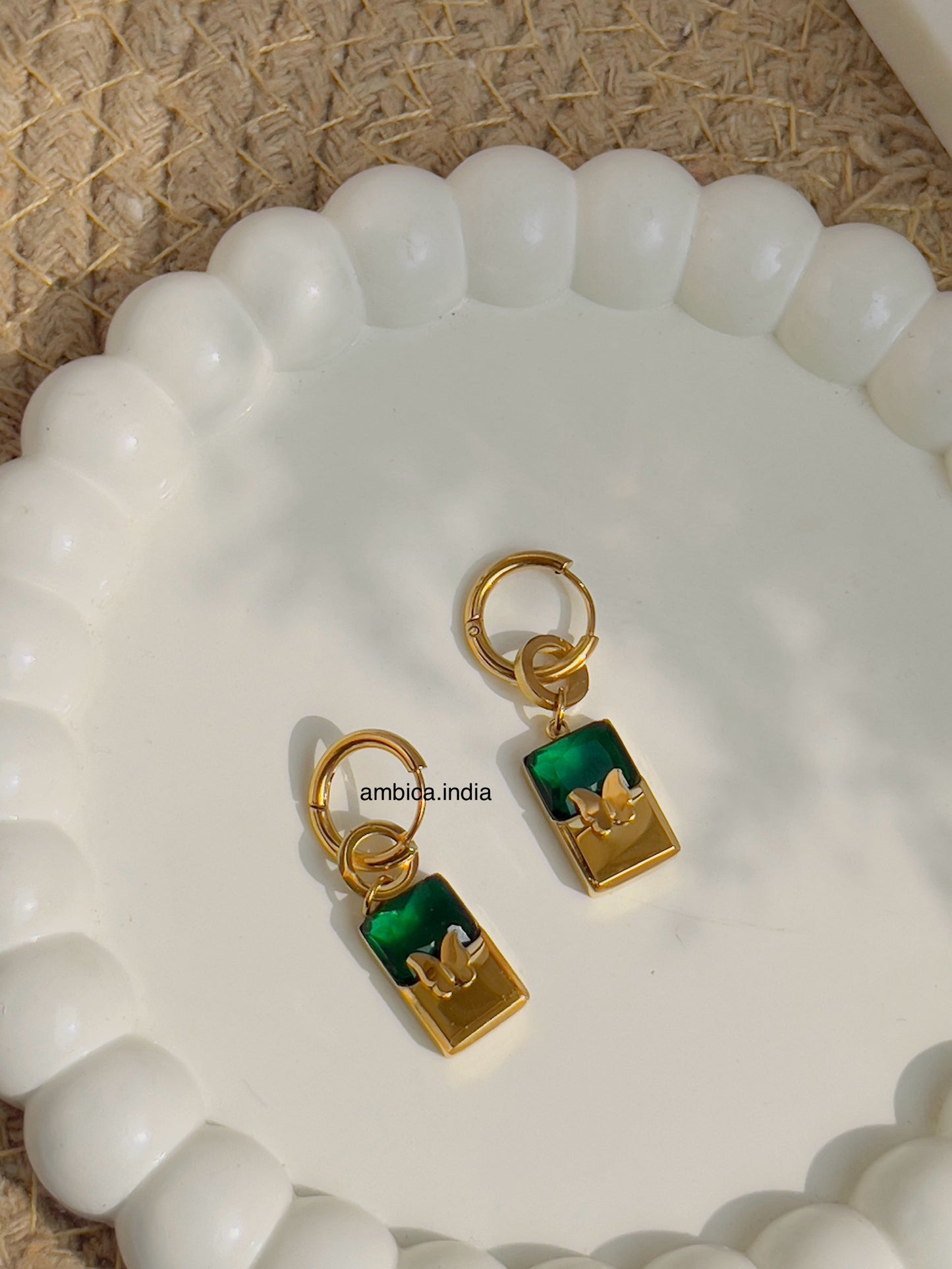 Green crystal butterfly earrings