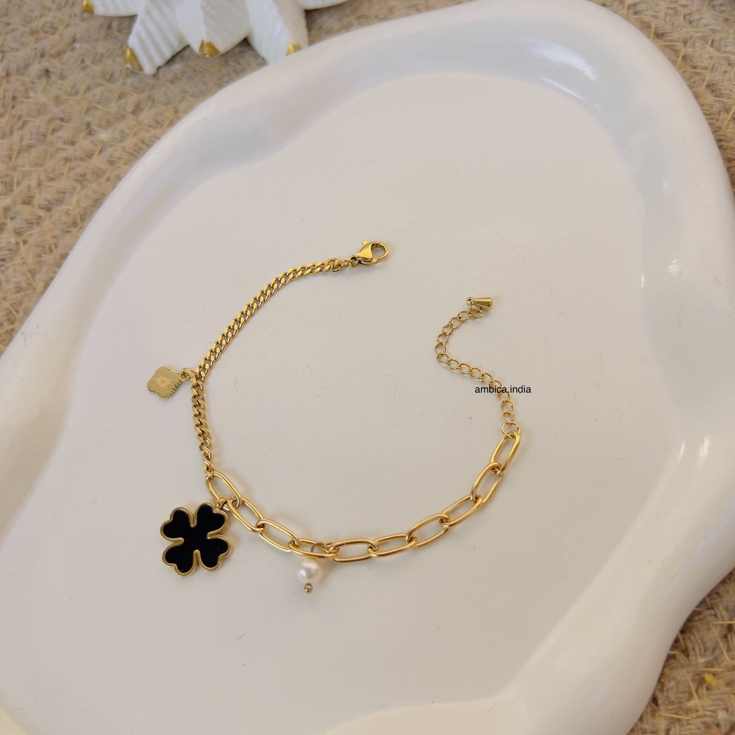 Black flower charm bracelet