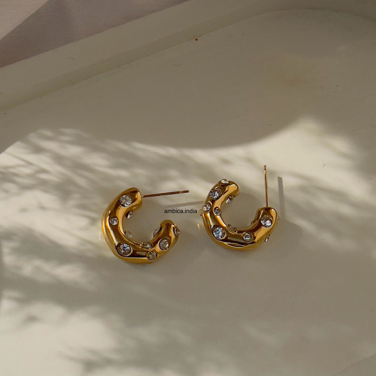 Crystal studded hoops 18k gold plated h1