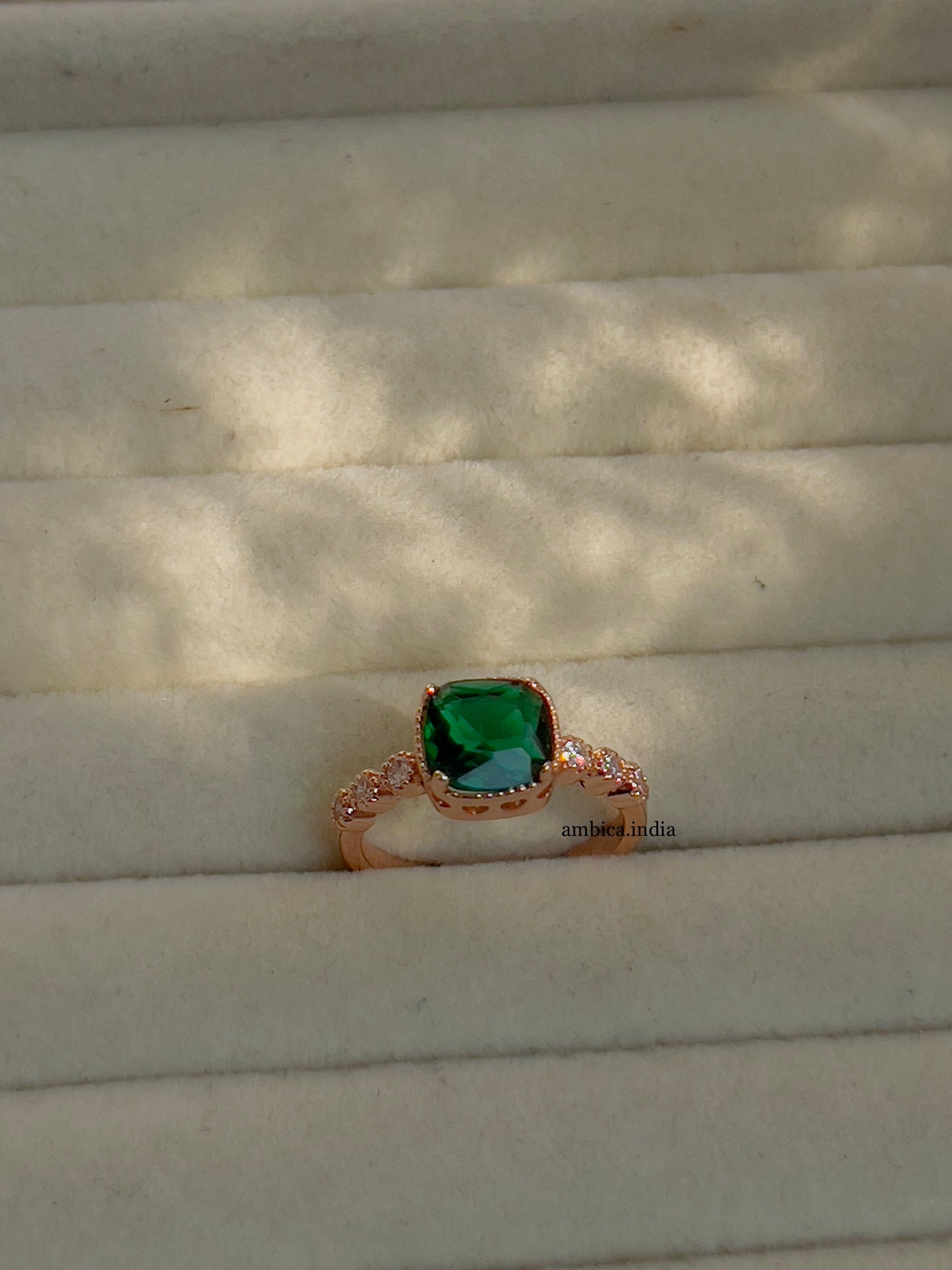 Green Crystal adjustable ring rose gold plated