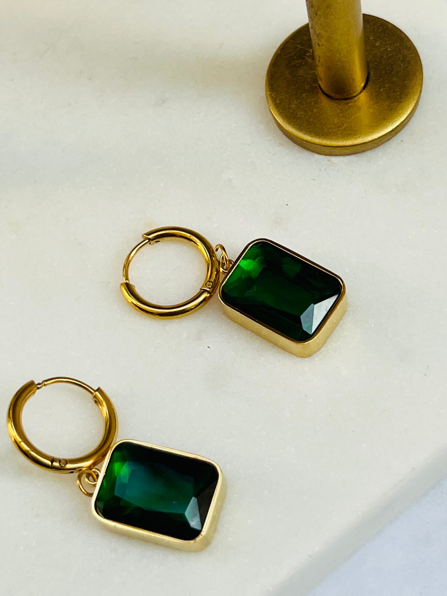 Rectangle green drop earrings