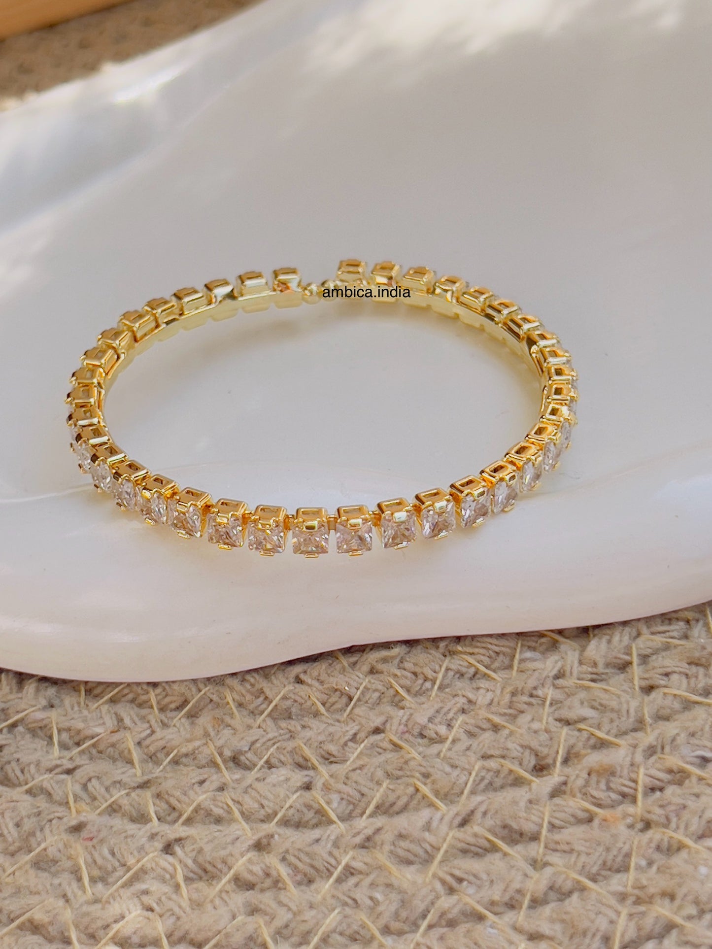 Square crystal tennis bracelet gold plated