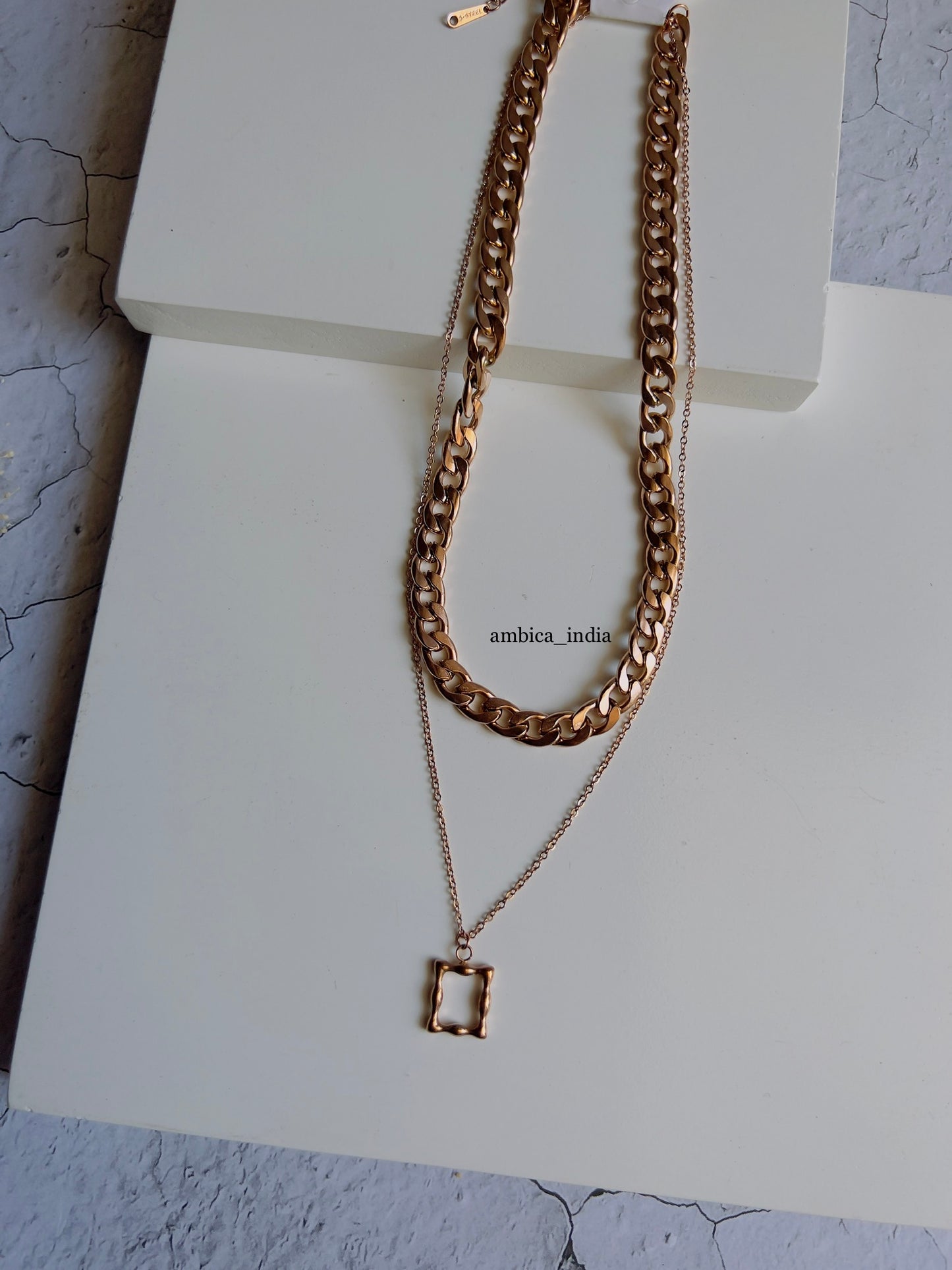 Square pendant with link chain necklaces