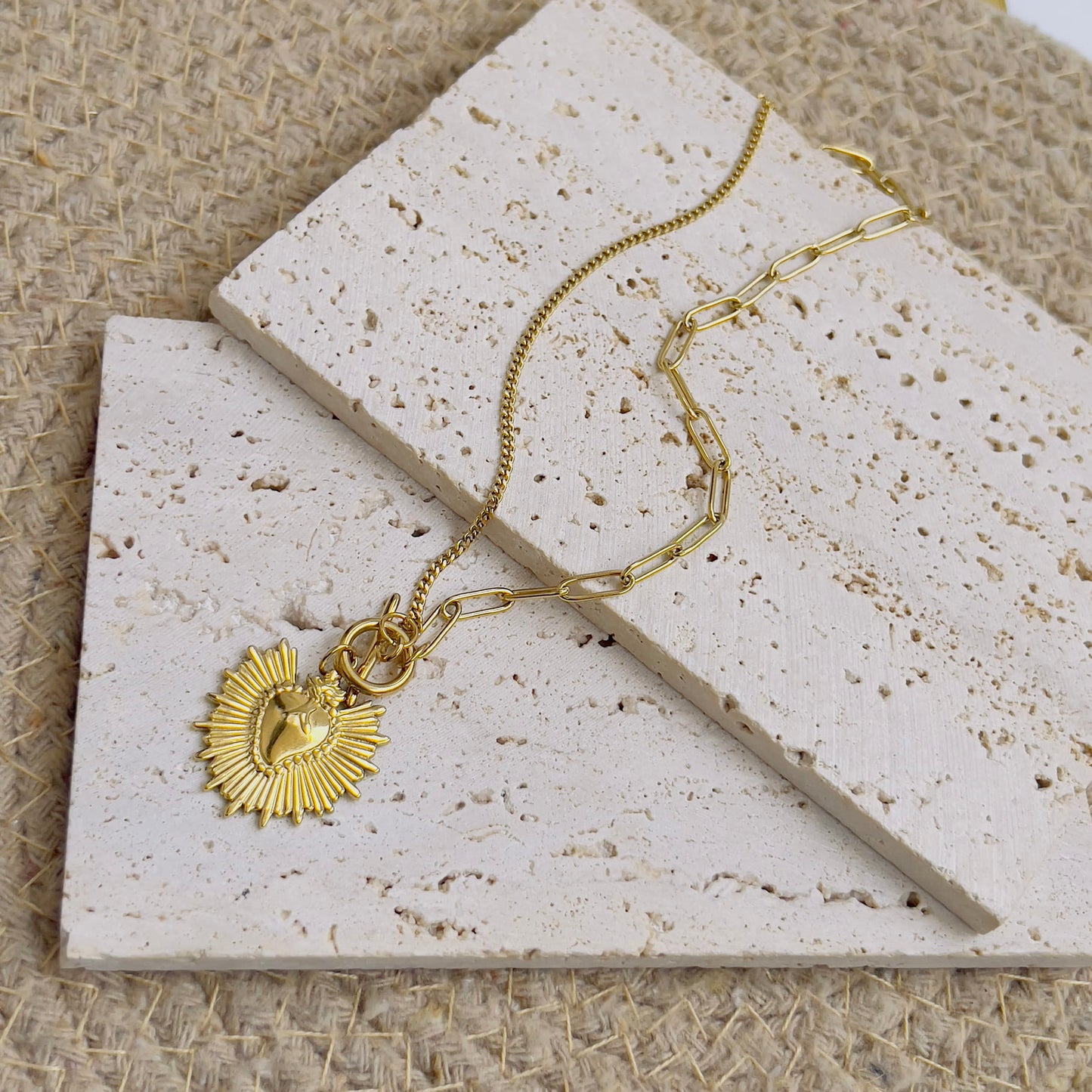 Link chain with sun heart charm necklace