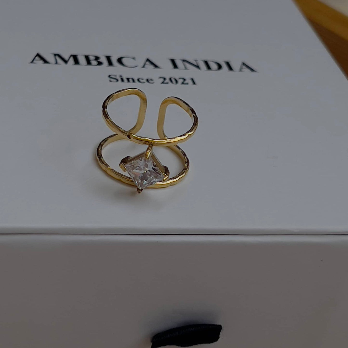 White triangle crystal ring