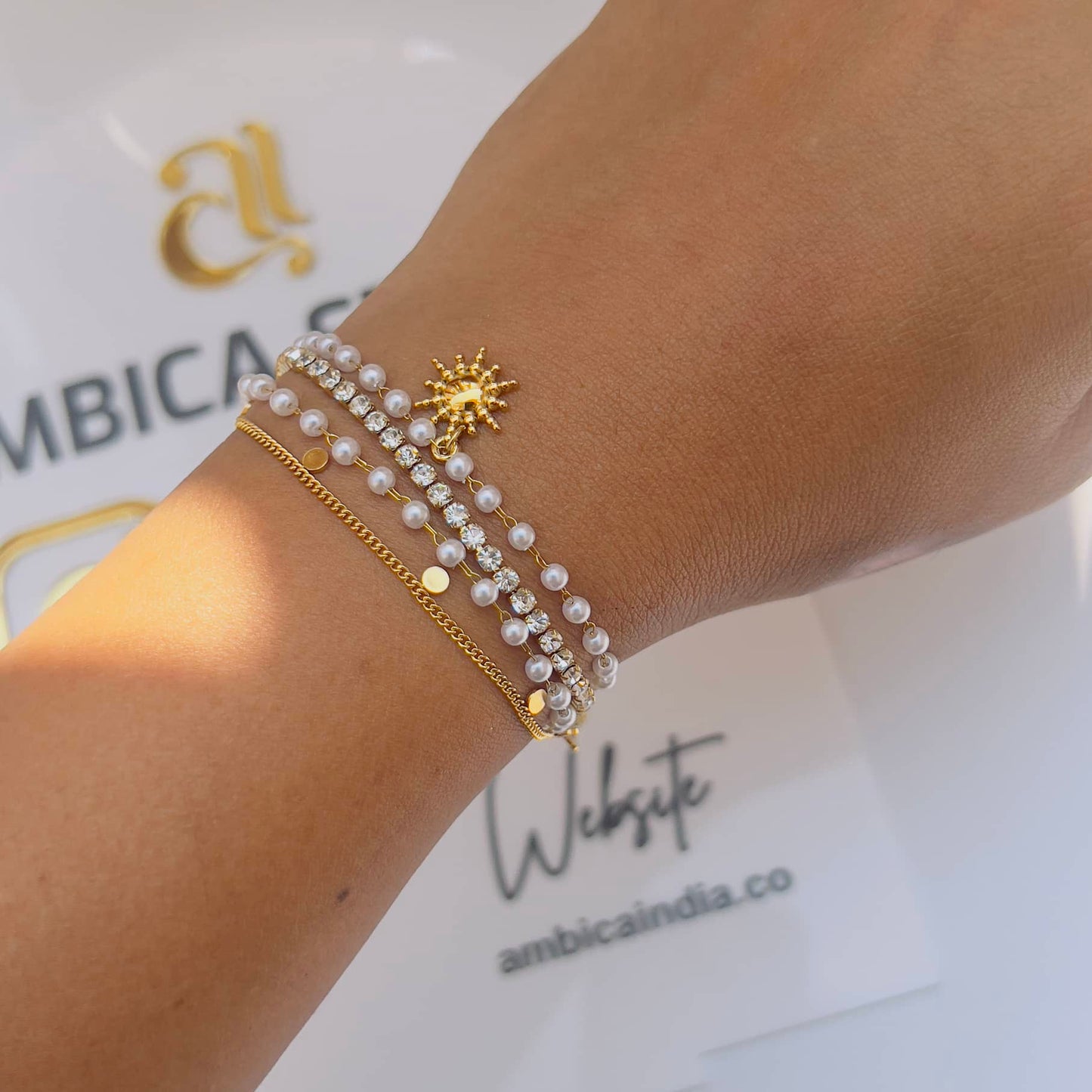 Sun and Pearl Wrap Bracelet