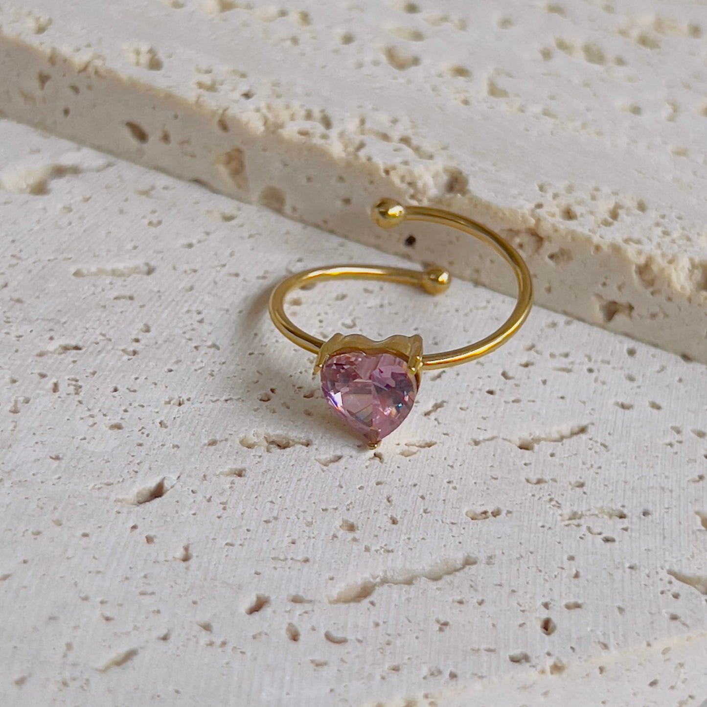 Crystal pink heart adjustable ring