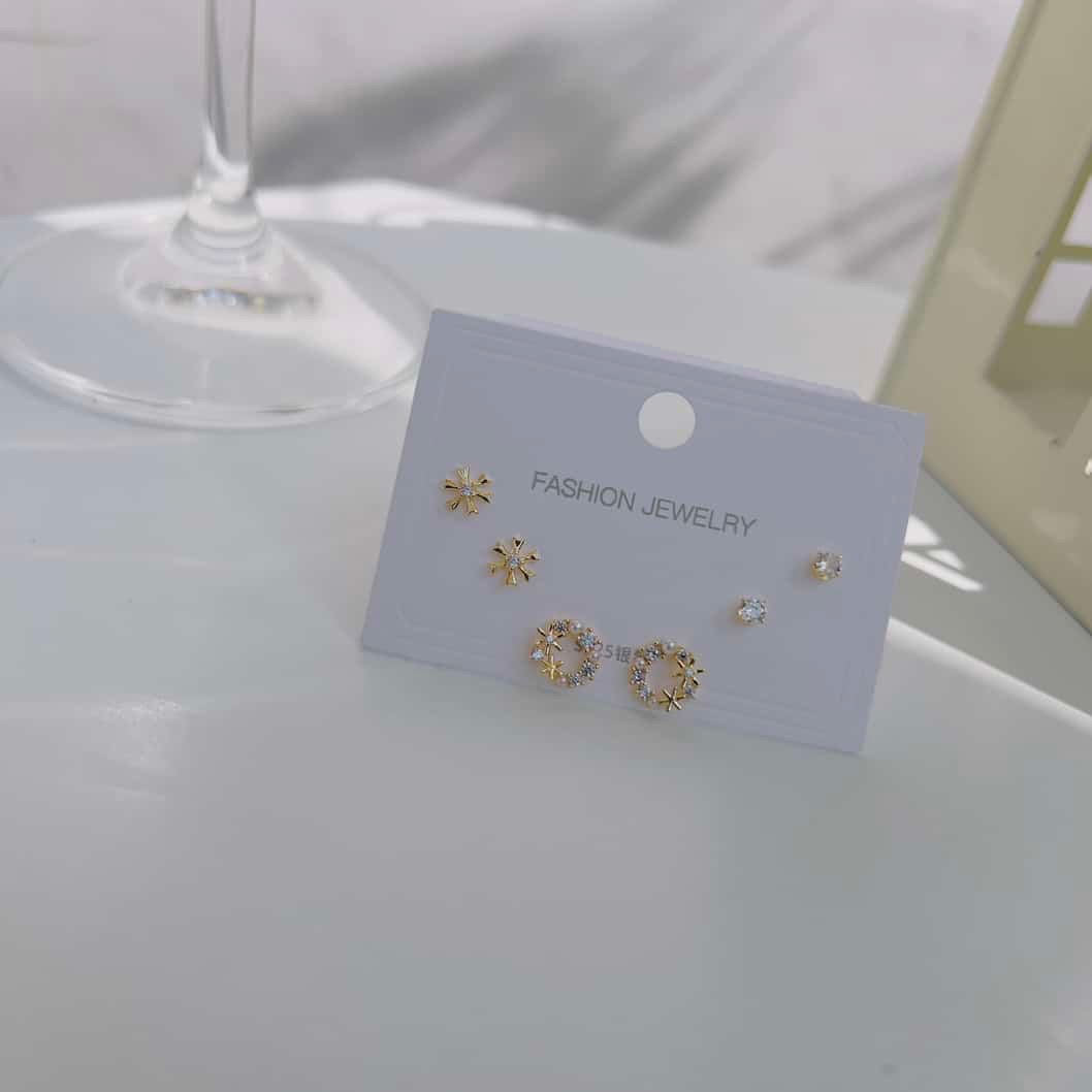 Round zirconia 925 plated Piercing earrings
