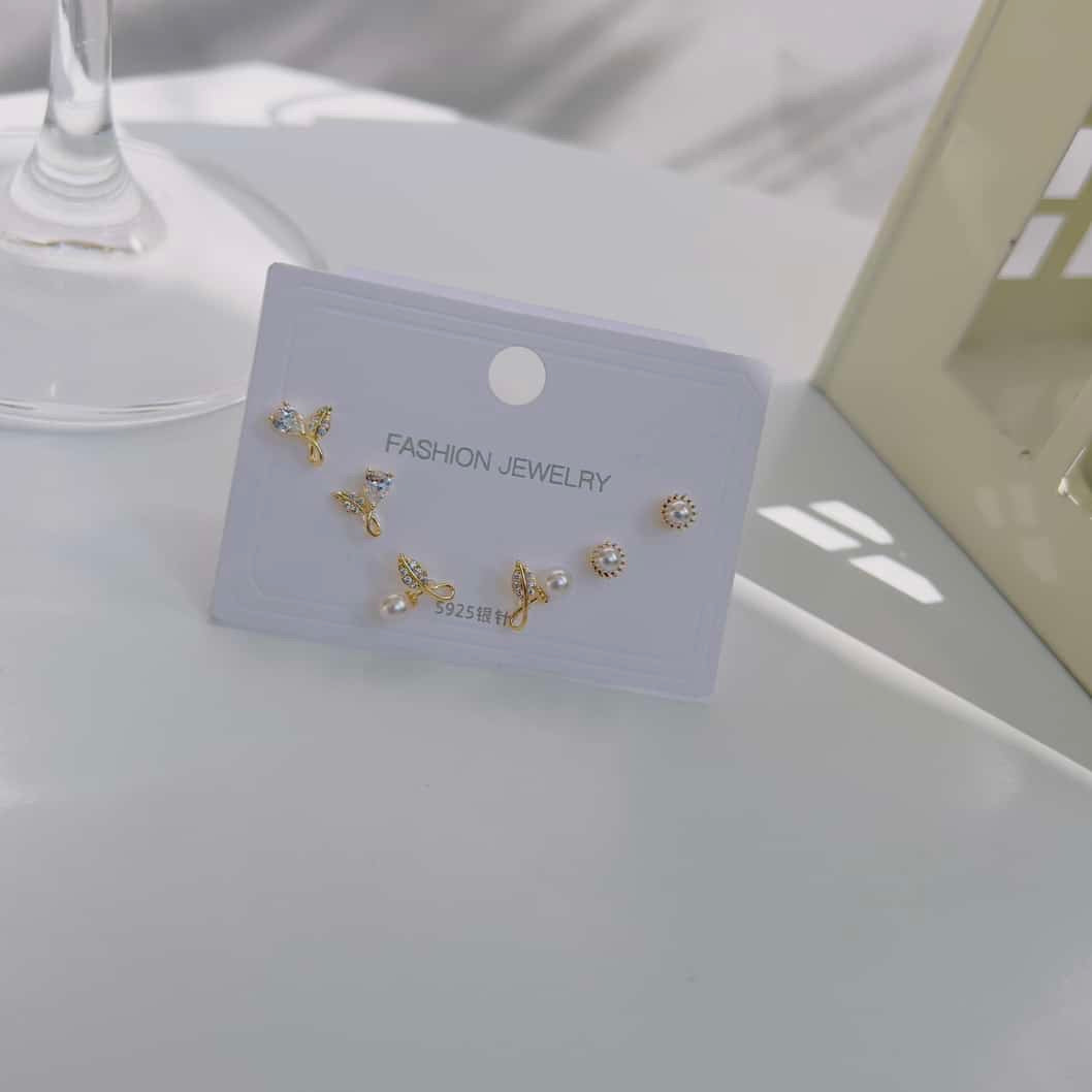 Leaf with pearl 925 plated Piercing earrings
