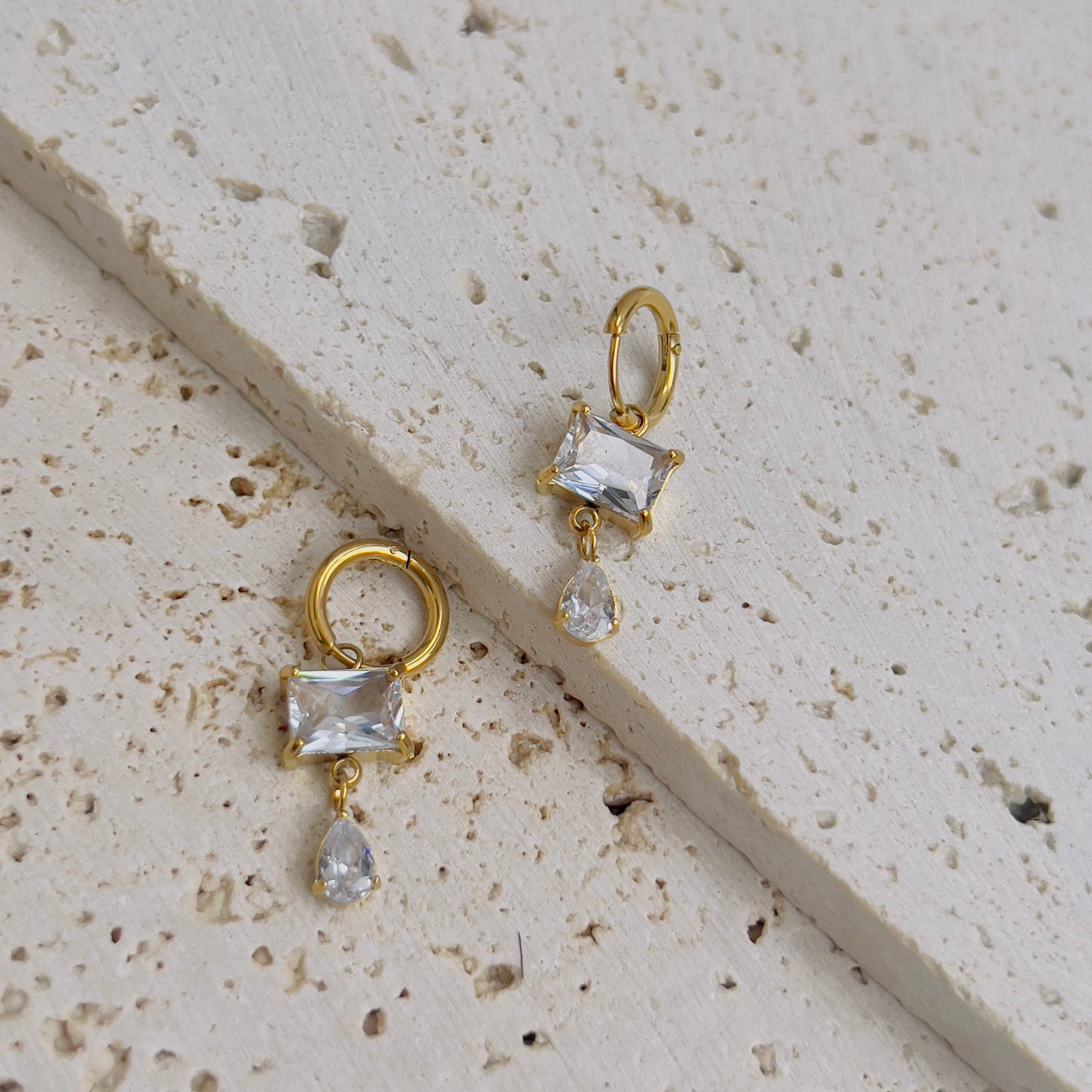 White crystal rectangle with drop earrings