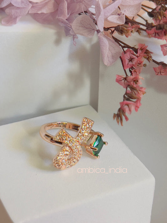 Bow with green Crystal studded adjustable ring