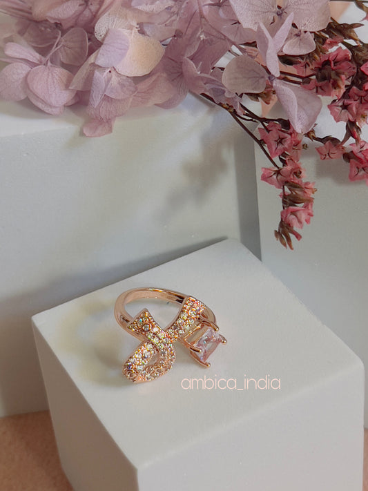 Bow with white Crystal adjustable ring