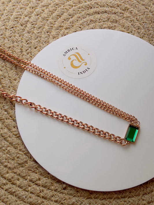 Green Crystal Link Chain Necklaces
