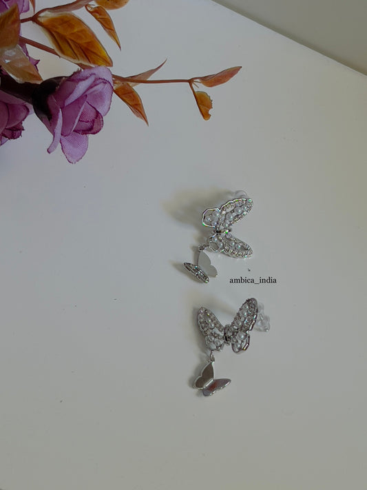 Butterfly with Pearl silver plated earrings