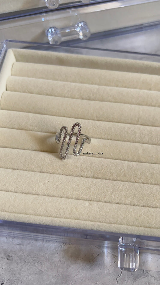 Studded adjustable ring silver plated