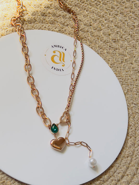 Heart With Pearl Hanging Necklace