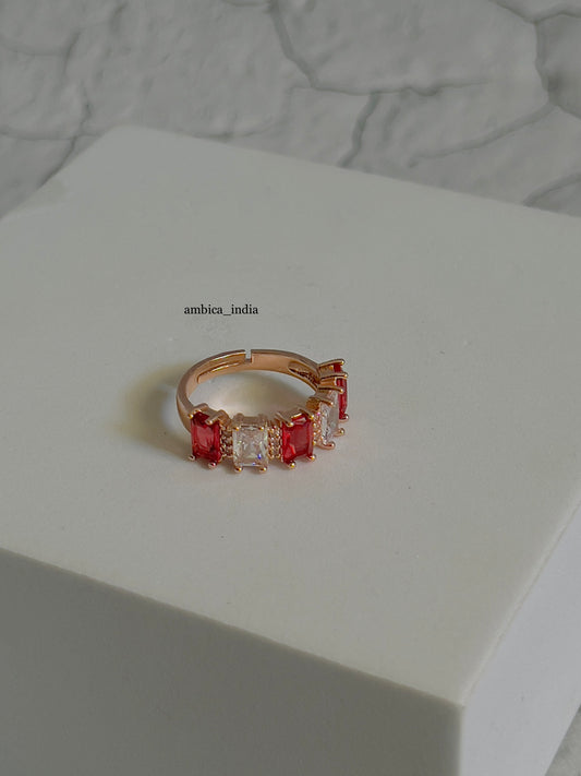Red with white crystal adjustable ring
