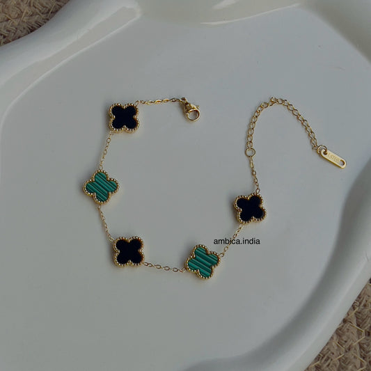Clover black and green bracelet 18k gold plated