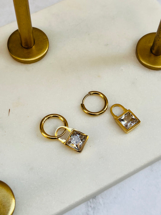 White square crystal drop earrings