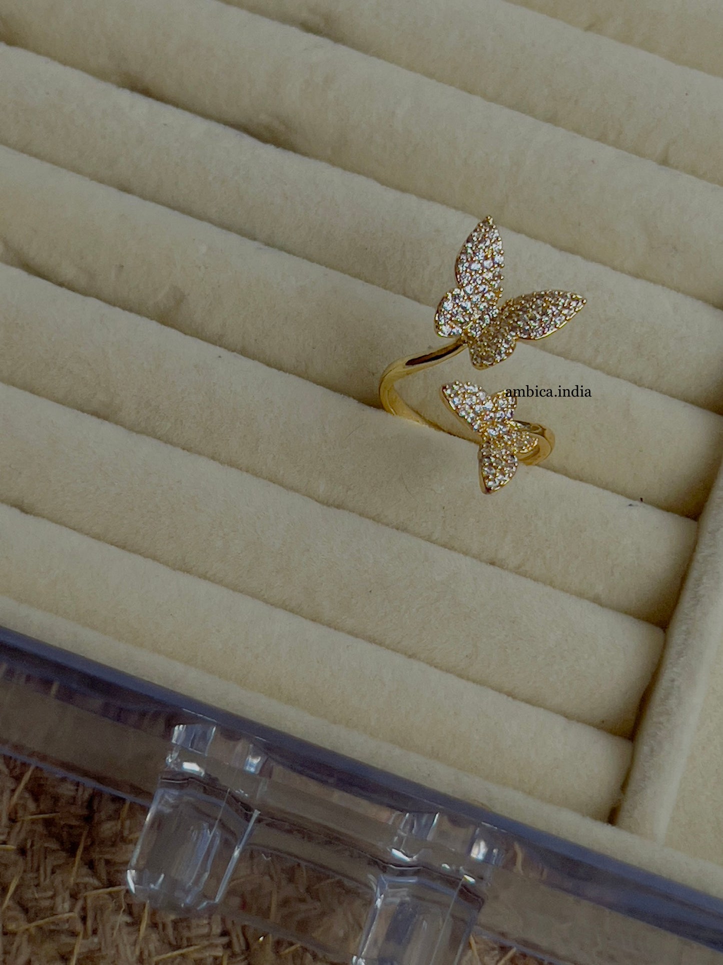 Butterfly cross Studded adjustable ring gold