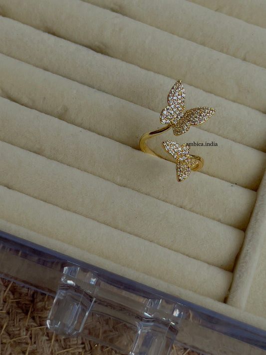 Butterfly cross Studded adjustable ring gold