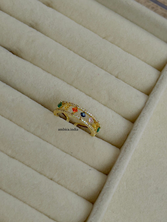 Multicolour adjustable ring gold