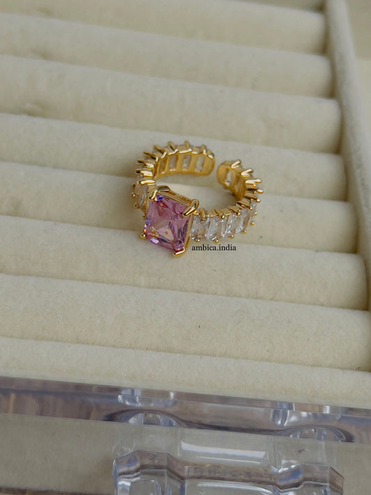 Pink square crystal adjustable ring