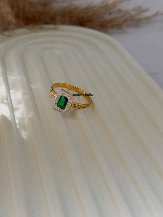 Green Crystal ring gold plated