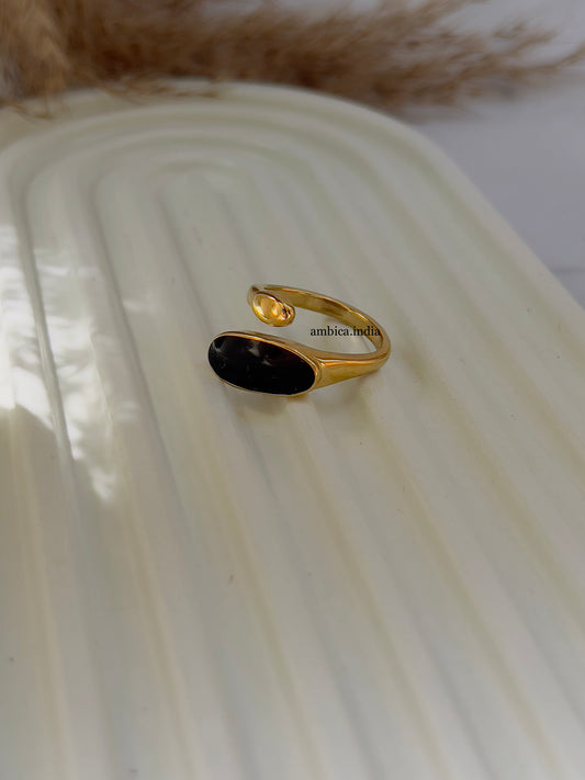 Cross black stone ring