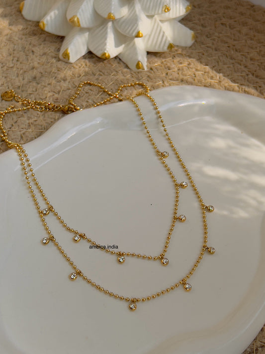 White crystal layered necklace 18k gold plated