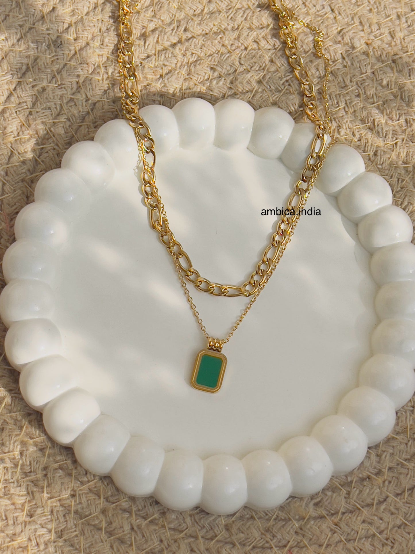Green layered necklace 18k gold plated