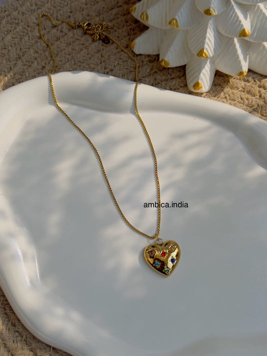 Heart with multicolour crystal necklace