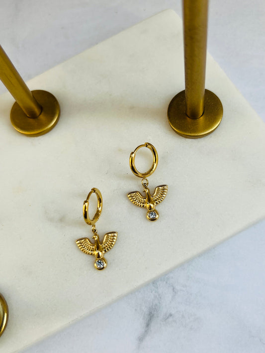 Bird with white crystal drop earrings