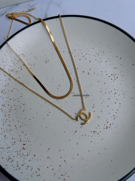 CC with Snake chain layered necklace