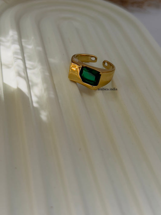 Green Crystal ring gold plated