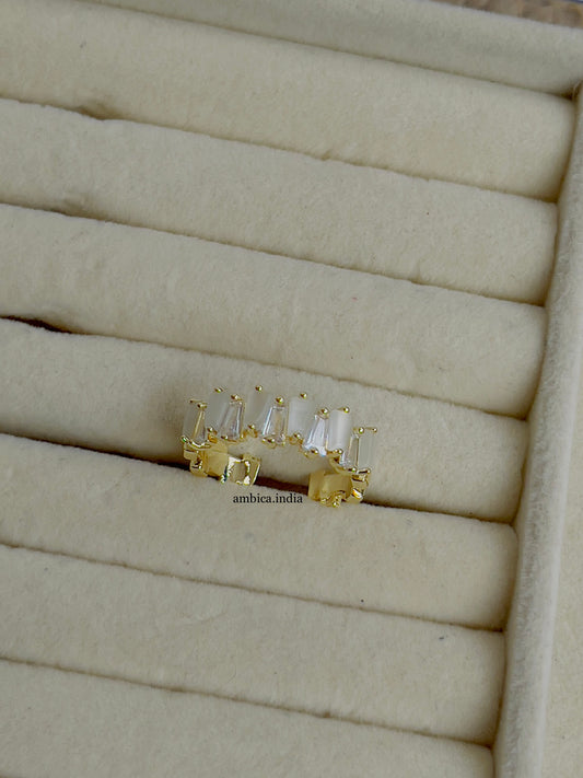 White crystal studded adjustable ring gold