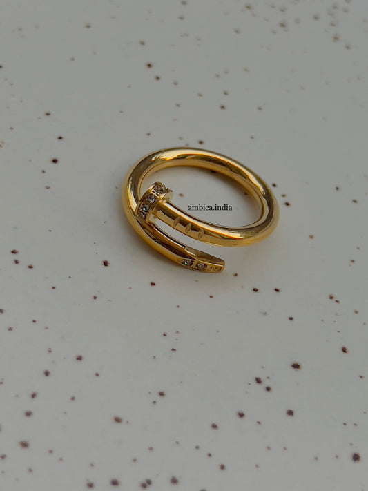 Nail ring with studded gold plated