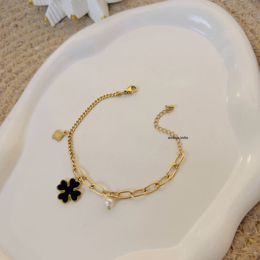 Black flower charm bracelet