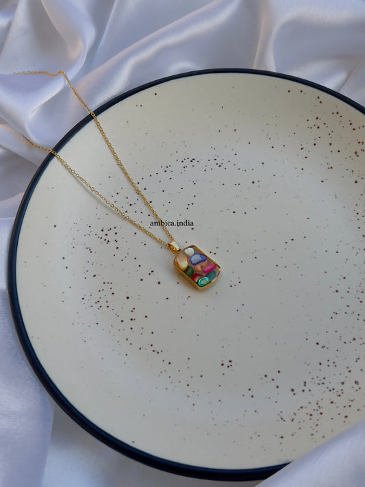 Multicolour stone rectangle necklace