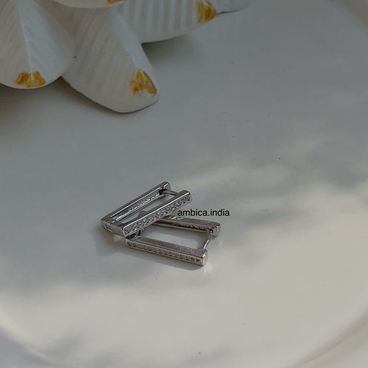 Rectangle dangle earrings Silver pleated