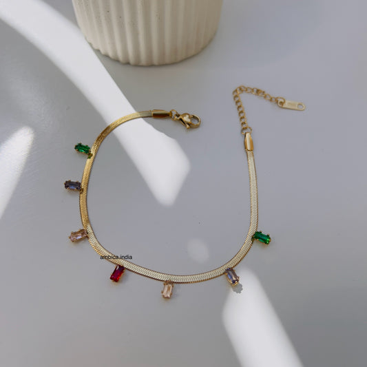 Multicolour crystal snake chain bracelet