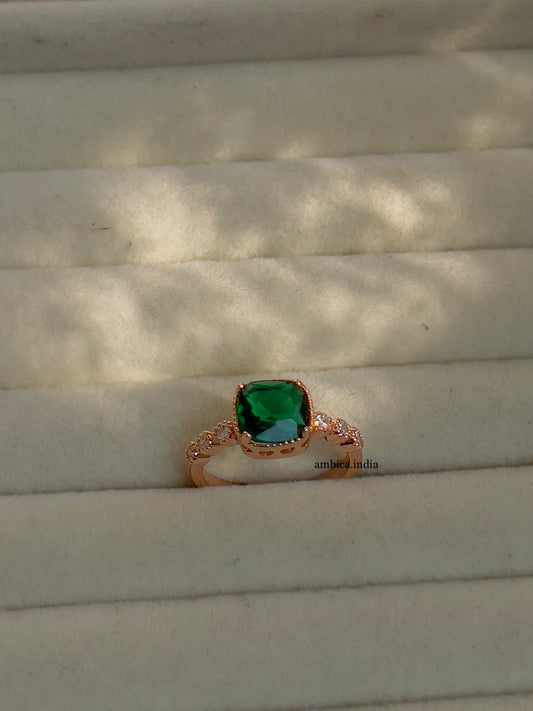 Green Crystal adjustable ring rose gold plated