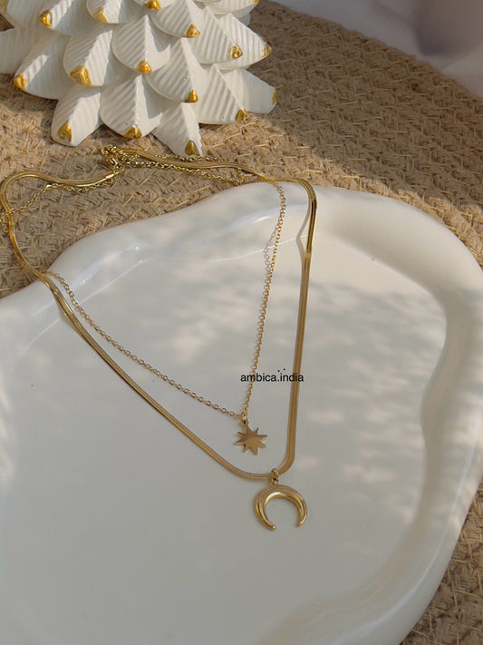 Moon star necklace 18k gold plated