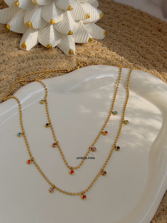 Multicolour crystal layered necklace 18k gold plated