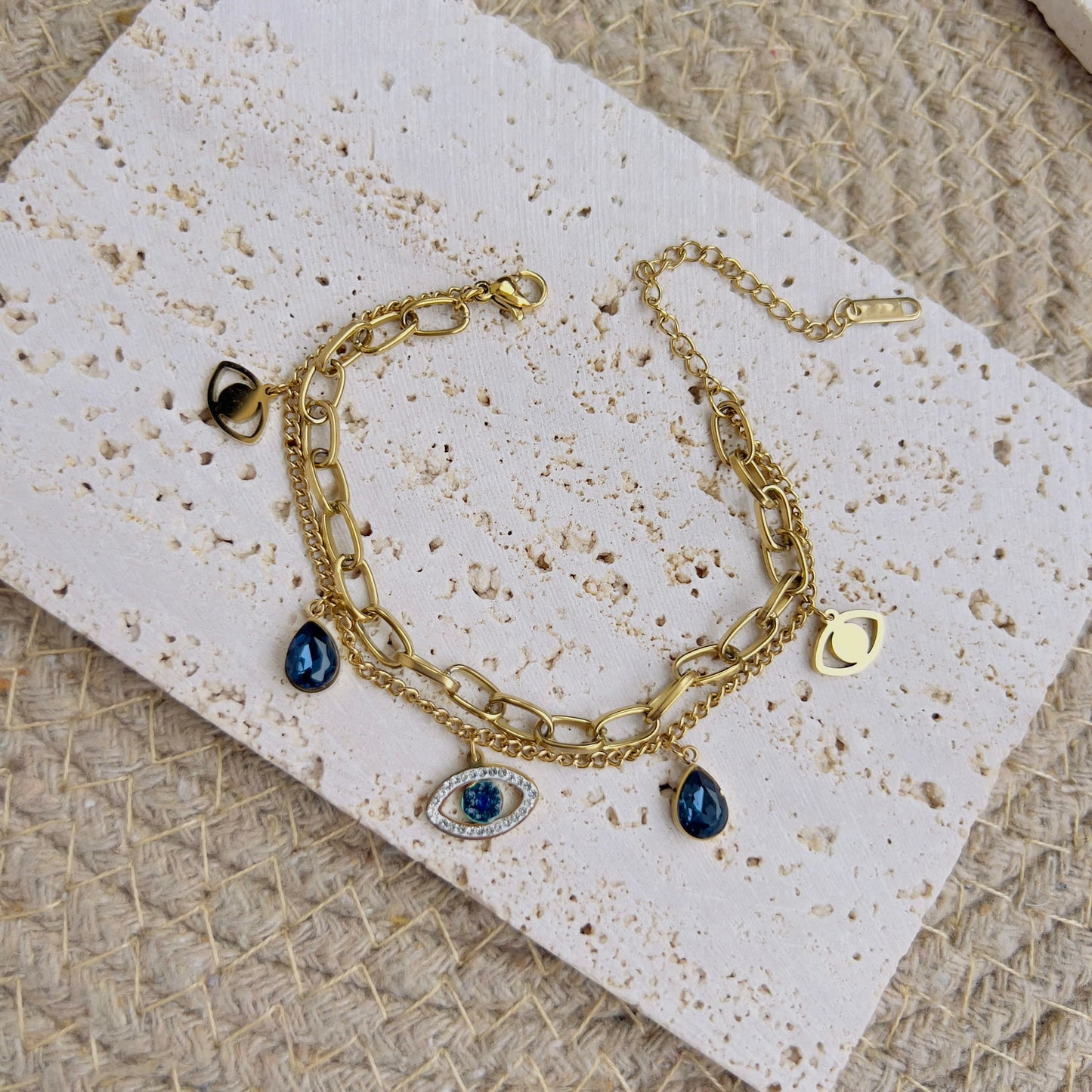 Evil eye layered bracelet gold plated