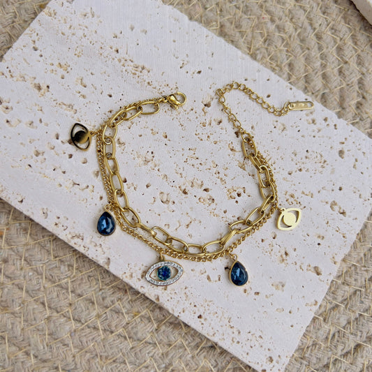 Evil eye layered bracelet gold plated